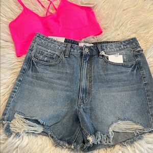 NWT Women's Vervet Blue Jean Sienna Super high rise Shorts size Large